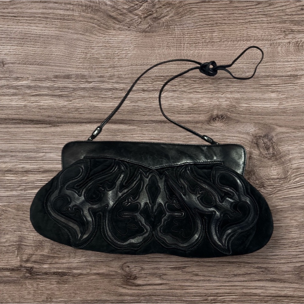Elegant Black Leather Clutch Vintage and Hard to Find